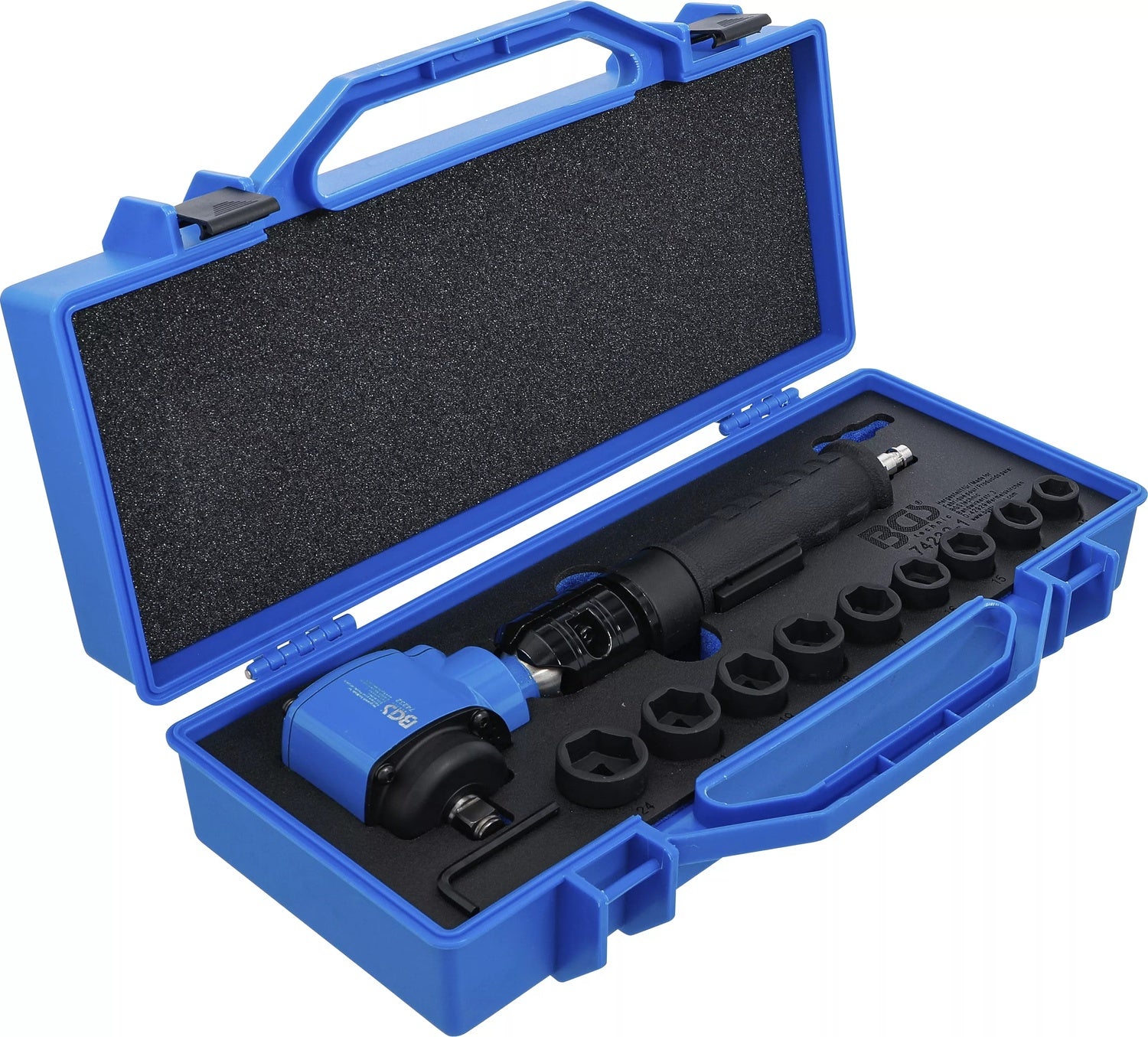 BGS 74348 Druckluft Schlagschrauber abgewinkelt & Kraft Steckschlüssel Satz 12,5mm (1/2") 650 Nm 10 teilig