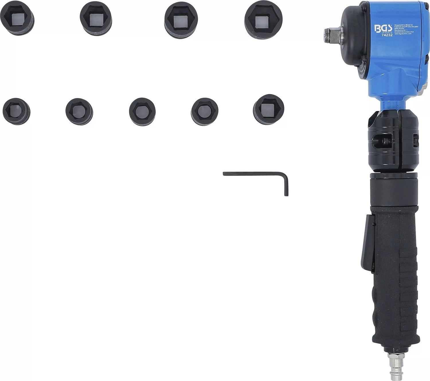 BGS 74348 Druckluft Schlagschrauber abgewinkelt & Kraft Steckschlüssel Satz 12,5mm (1/2") 650 Nm 10 teilig