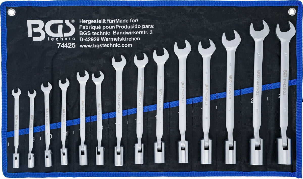 BGS 74425 Satz Maulringschlüssel mit flexibler Ringseite und Gelenk 8-22mm 14 teilig