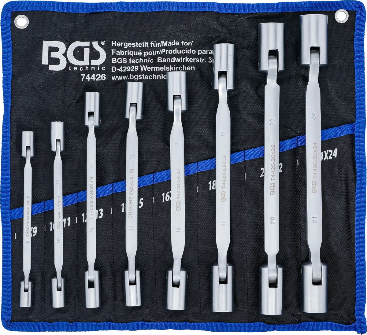 BGS 74426 Satz Doppelringschlüssel mit flexiblen Köpfen und Gelenk 8-24mm 8 teilig