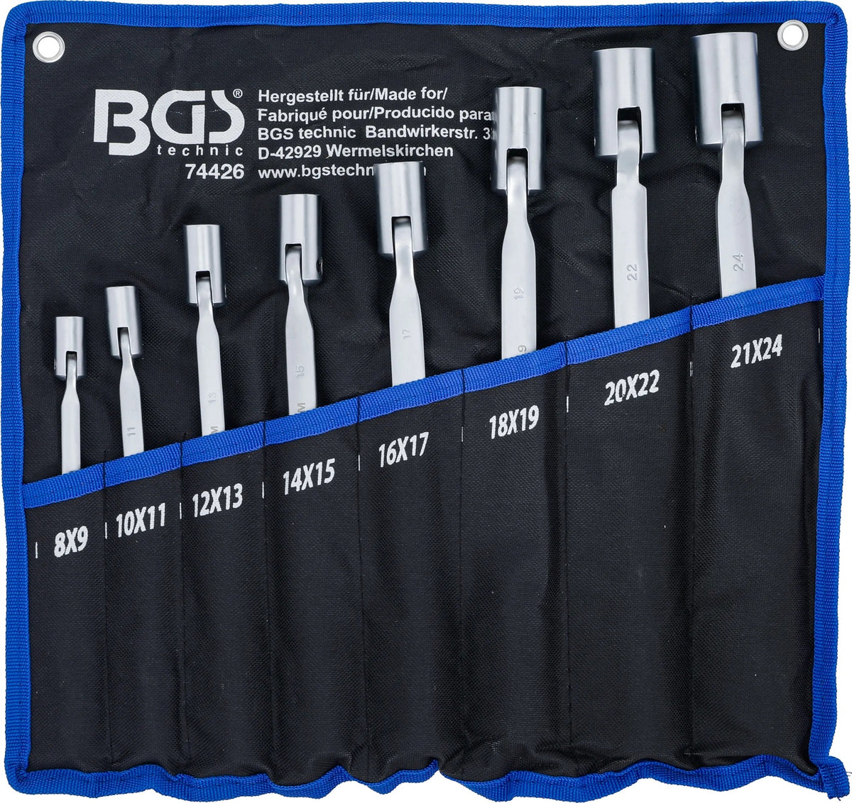 BGS 74426 Satz Doppelringschlüssel mit flexiblen Köpfen und Gelenk 8-24mm 8 teilig