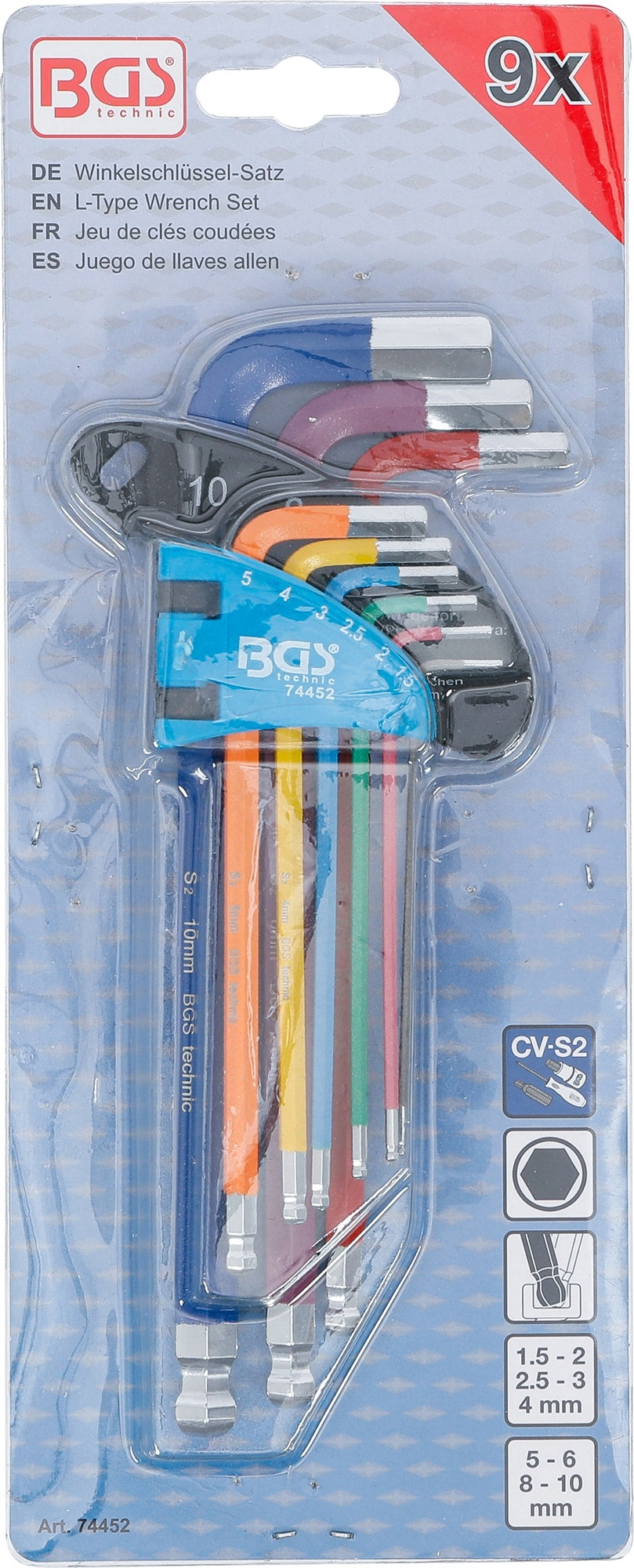 BGS 74452 Satz Winkelschlüssel Multicolour Innensechskant Innensechskant mit Kugelkopf 1,5 - 10mm 9 teilig
