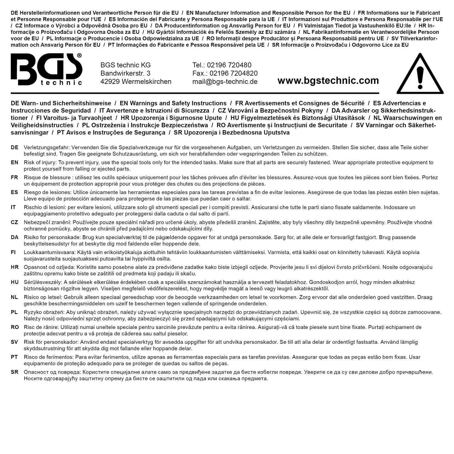 BGS 74603 Vorderrache Nutmutternschlüssel Zapfen innen liegend für DAF (LF 45) 12T