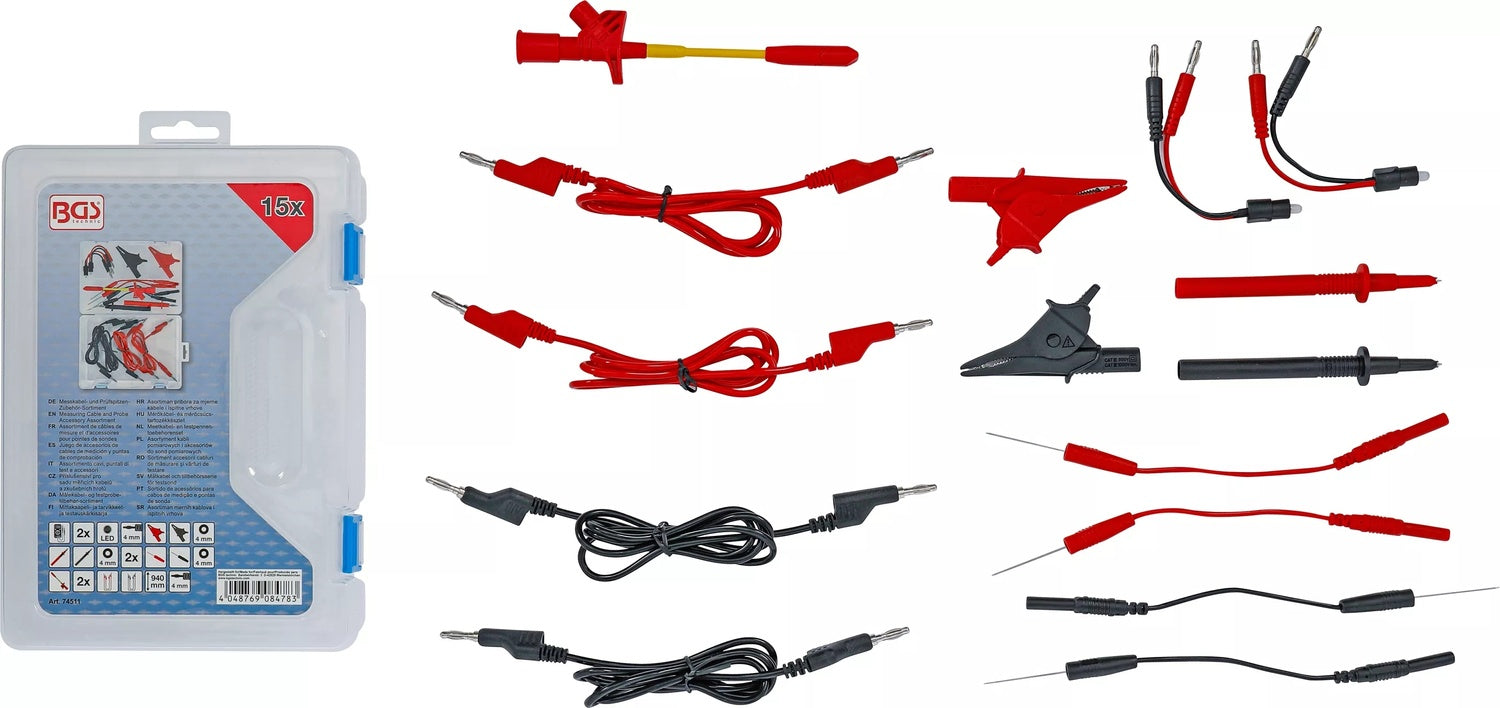 BGS 74511 Sortiment Zubehör Messkabel und Prüfspitzen für Multimeter 15 teilig
