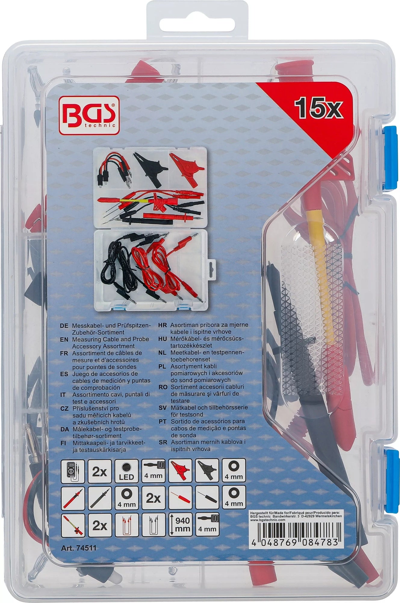 BGS 74511 Sortiment Zubehör Messkabel und Prüfspitzen für Multimeter 15 teilig