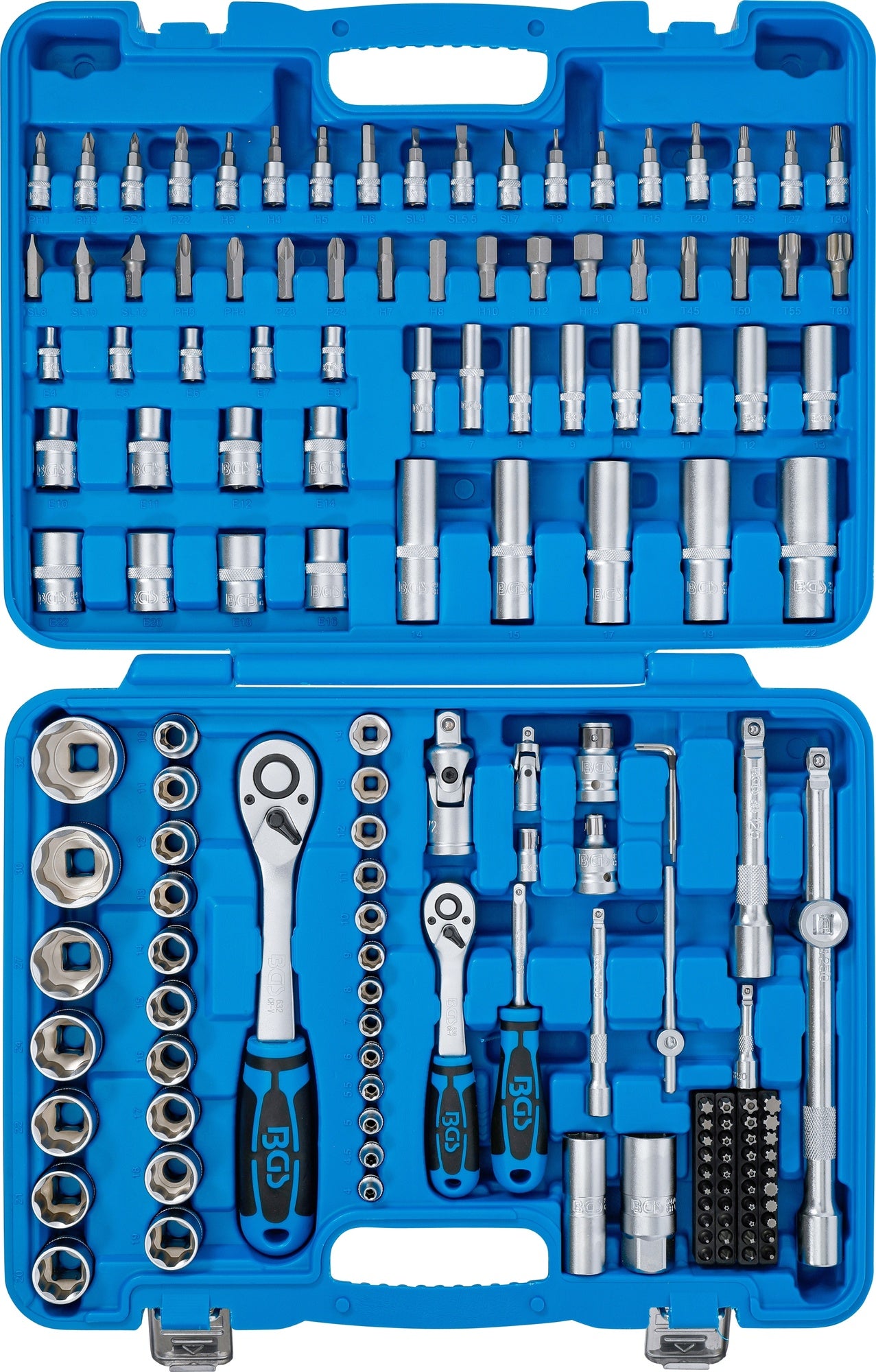 BGS 74518 Satz Steckschlüssel Wellenprofil Anrieb 6,3mm (1/4") & 12,5mm (1/2") 150 teilig