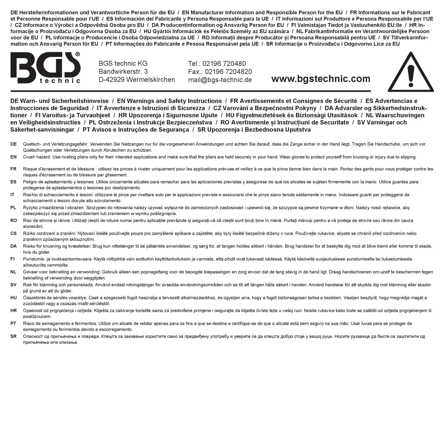 BGS 74579 Satz Nietzangen Langarm für Blindnieten Nietmuttern Nietzangensatz