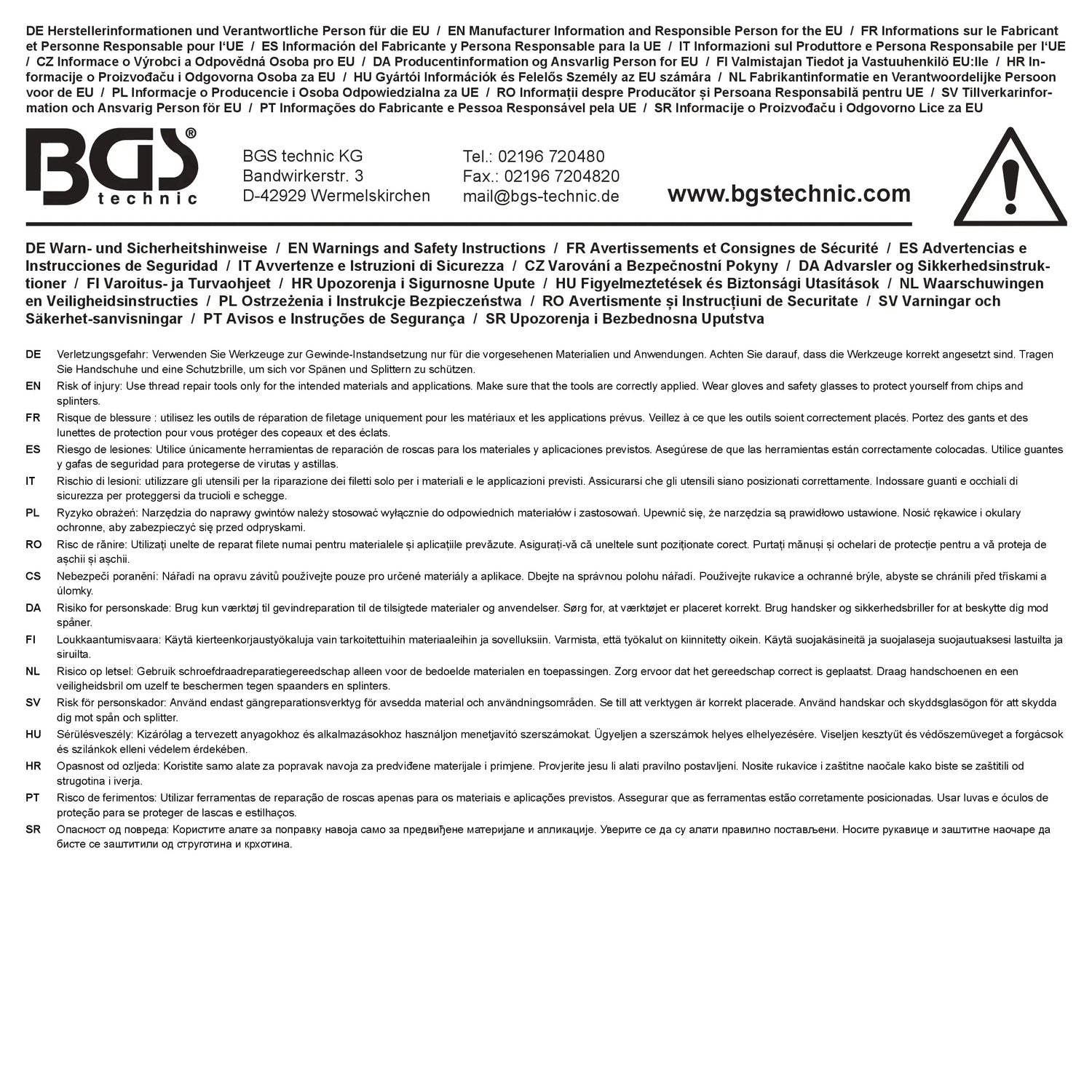 BGS 74631 Gewindeschneider mit Führungsbolzen für Temperatursensoren M14 x 1,5