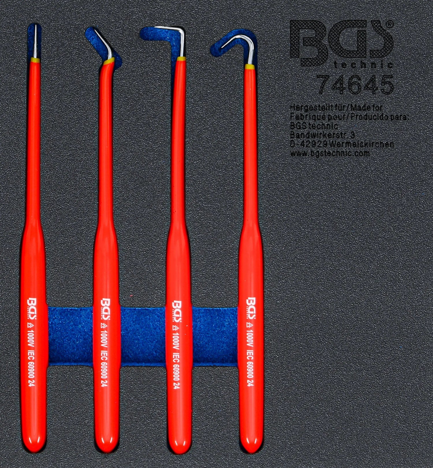 BGS 74645 Satz Haken mit Spitze isoliert Länge 204mm Durchstecher Rundhaken VDE