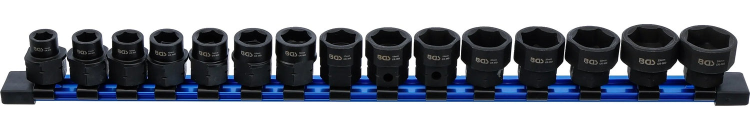 BGS 74700 Satz Kraft Steckschlüsseleinsätze Sechskant extra flach Antrieb Innenvierkant 12,5mm (1/2") SW 10-24mm