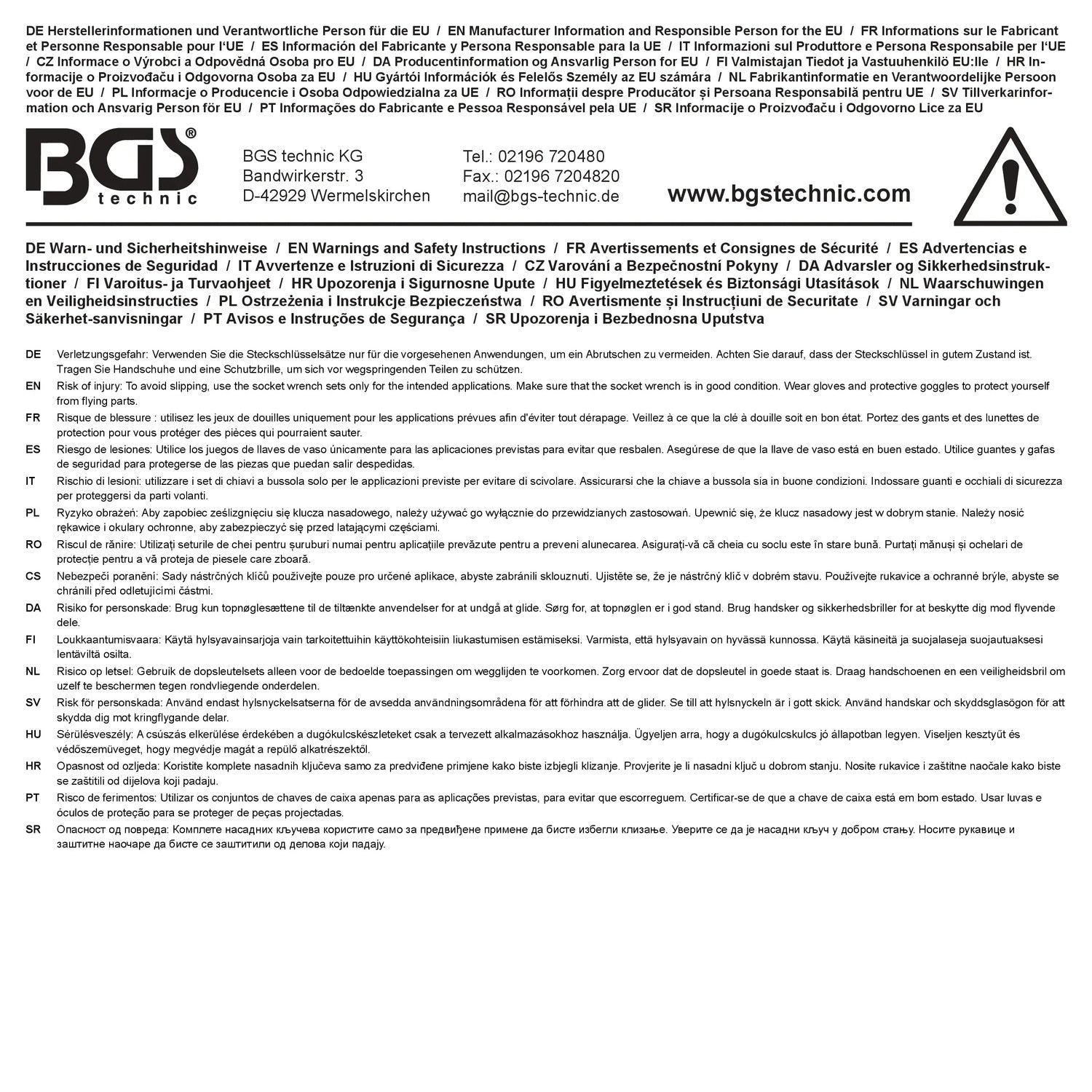 BGS 74712 Satz Durchsteck Steckschlüssel Sechskant SW 10 - 24mm 17 teilig
