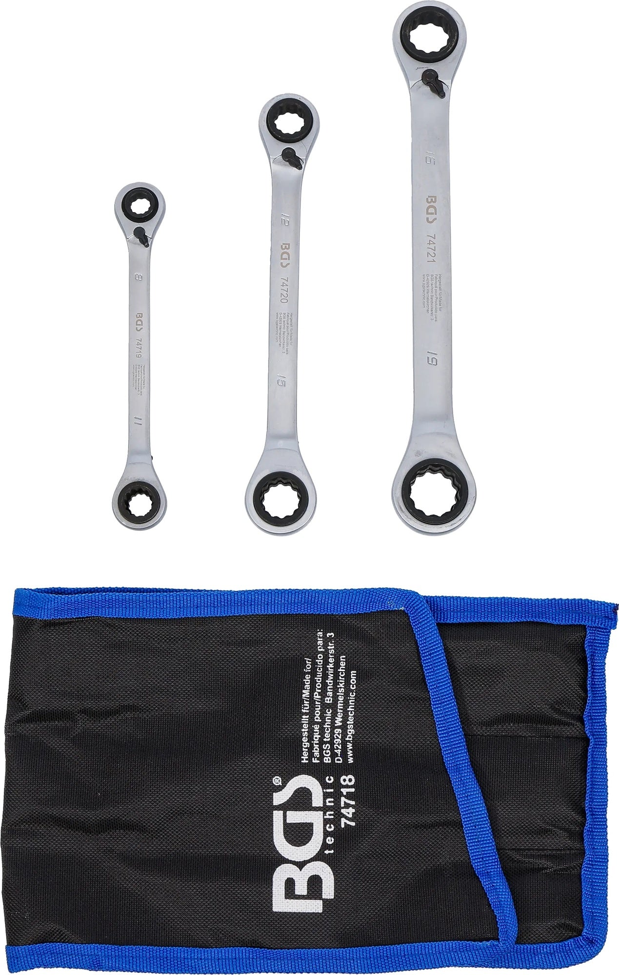 BGS 74718 Satz Doppel Ratschenringschlüssel 4-in-1 umschaltbar 3 teilig