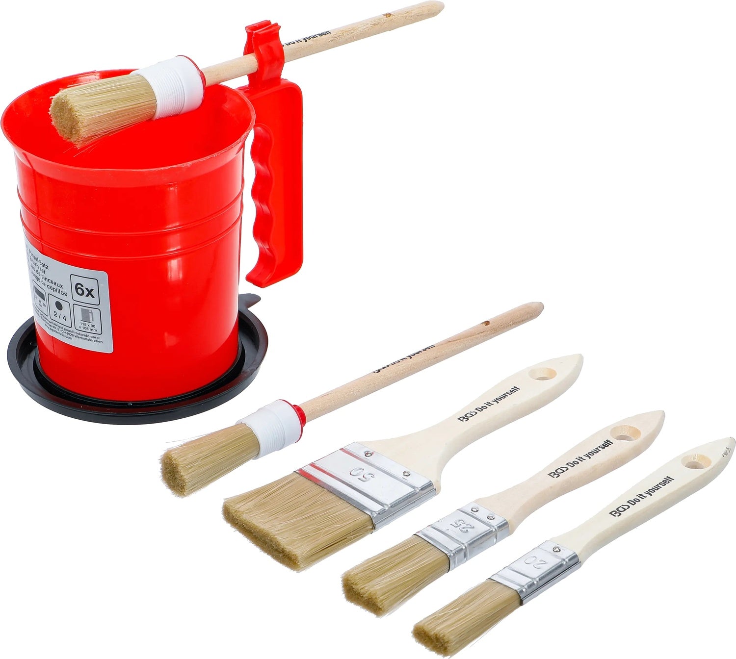 BGS DIY 76500 Pinselsatz Ringpinsel Flachpinsel Borstenpinsel Farbbecher 6 teilig