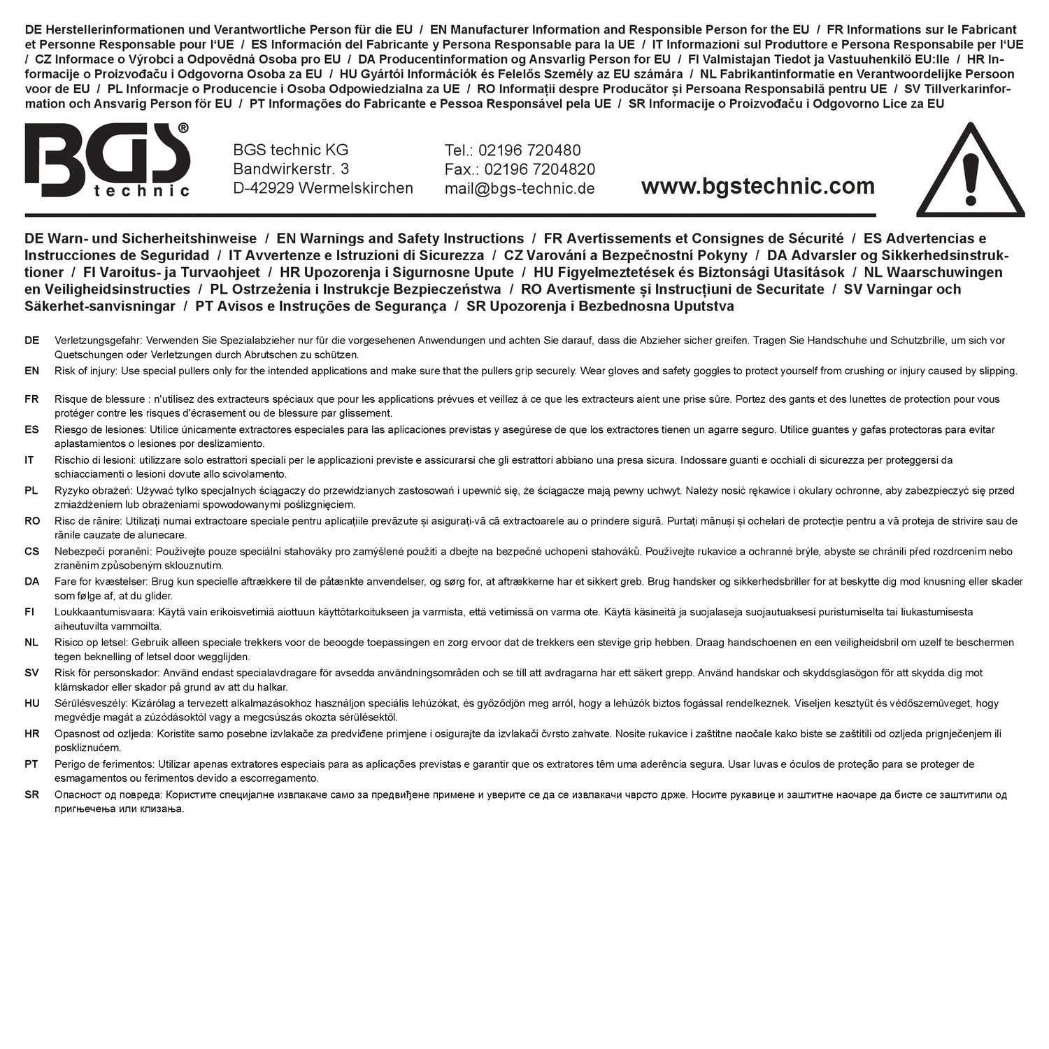 BGS 7710 Satz Grundloch Innenlager Abzieher 10 teilig