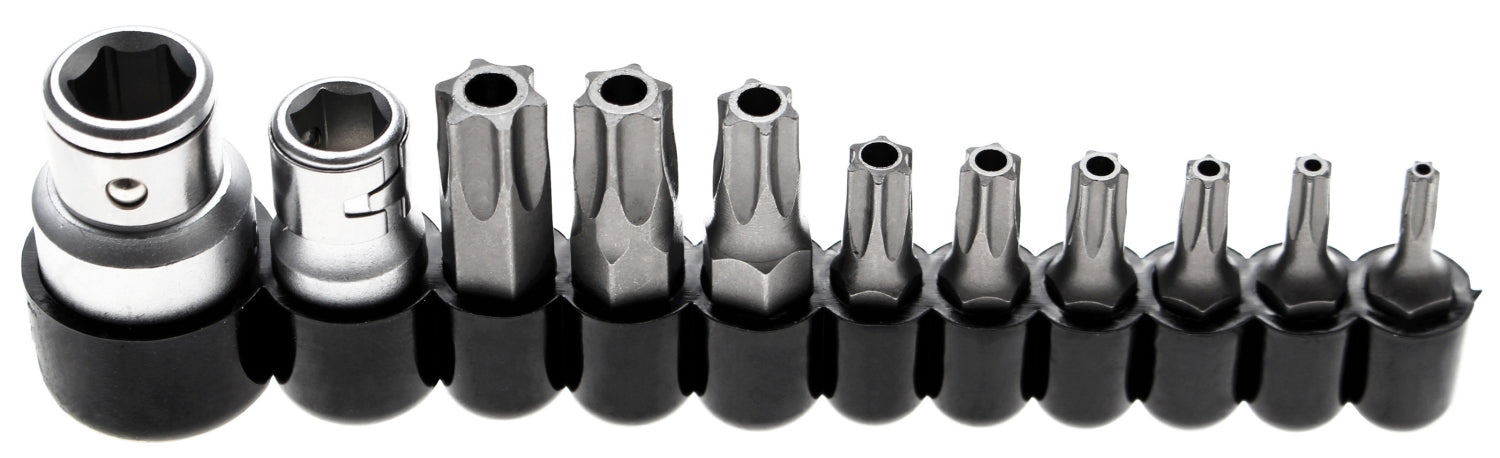 BGS 786 Satz Bits Außensechskant 6,3mm (1/4")  & 10mm (3/8") Abtrieb T-Profil (für Torx) mit Bohrung
