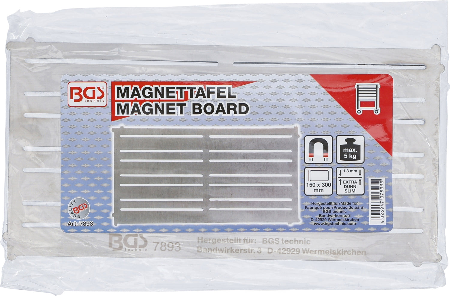BGS 7893 Magnettafel Stahl Werkzeugablage extra flach 300 x 150mm