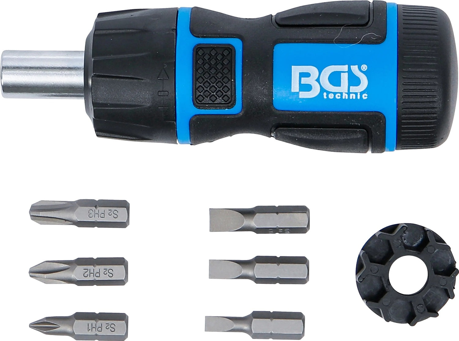 BGS 7898 Satz Mini Schraubendreher Bits mit Ratschen Drehgriff umschaltbar 7 teilig
