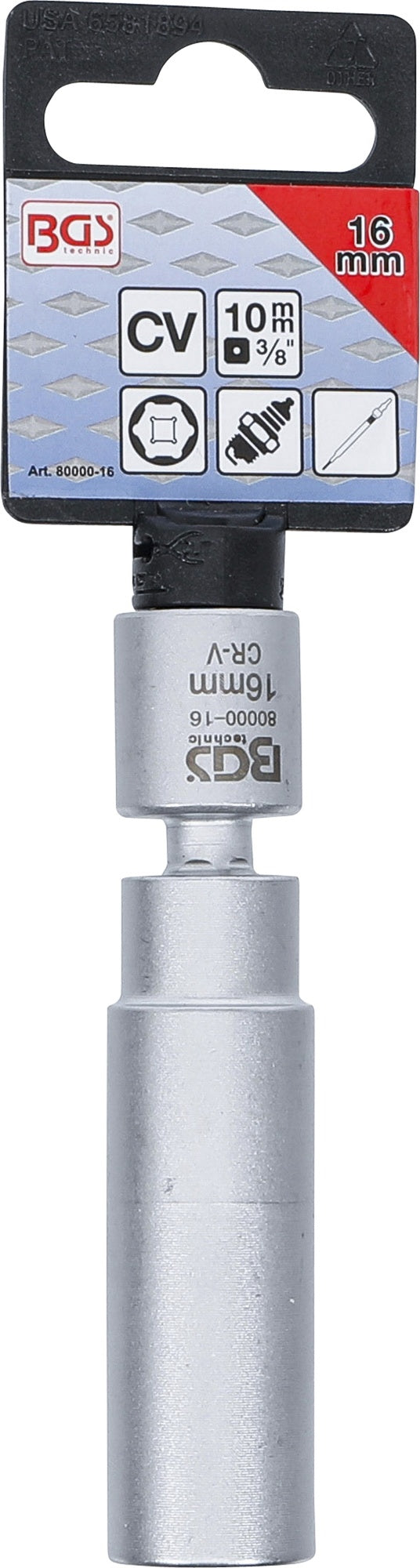BGS 80000-16 Glühkerzen Zündkerzen Gelenkeinsatz SW 16mm Antrieb Innenvierkant 10mm (3/8")