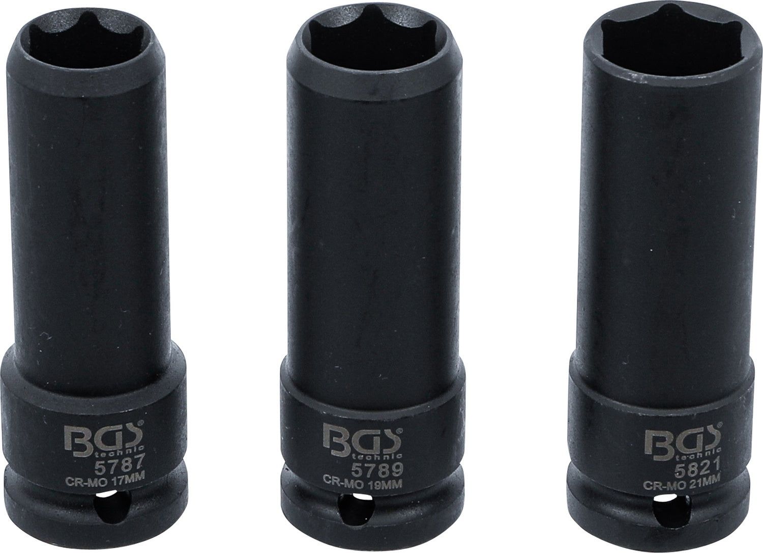 BGS 80003 Satz Kraft Spezial Steckschlüsseleinsätze Sechskant SW 17mm 19mm 21mm Antrieb 12,5mm (1/2")