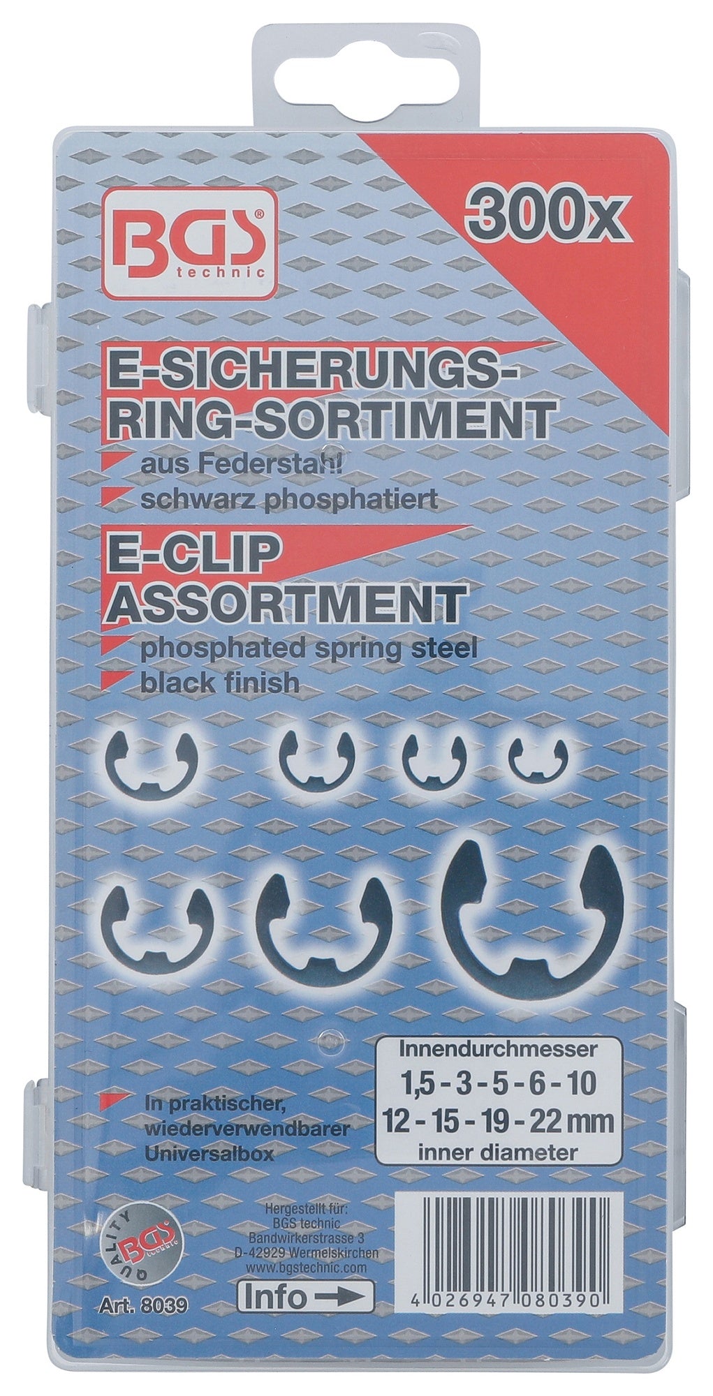 BGS 8039 Sortiment  E-Sicherungsring Wellensicherung Sicherungsscheibe 300tlg.