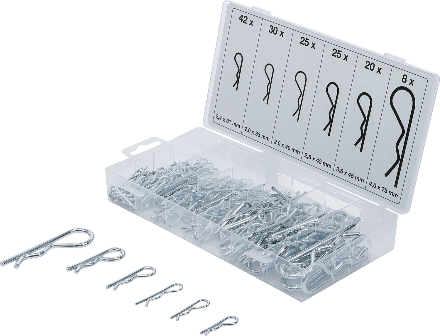 BGS 8043 Sortiment Federsplinte Federstecker Sicherungssplinte 150 teilig