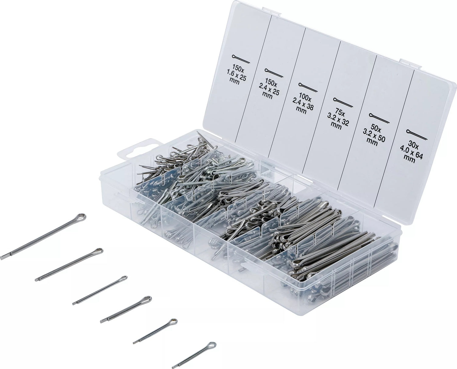 BGS 8048-1 Sortiment Splinte Edelstahl Durchmesser Ø 1,6 - 4,0mm 555 teilig