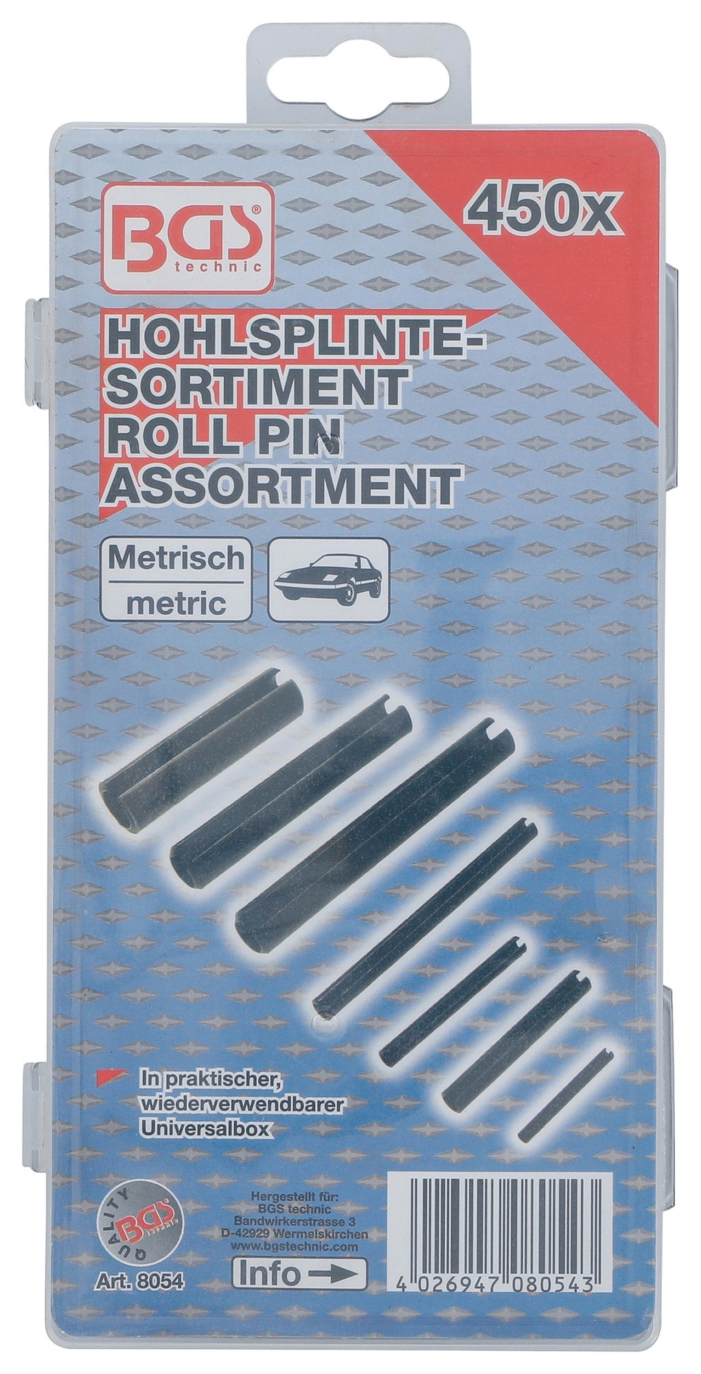 BGS 8054 Sortiment Set Hohlsplinte Spannhülsen 450 teilig