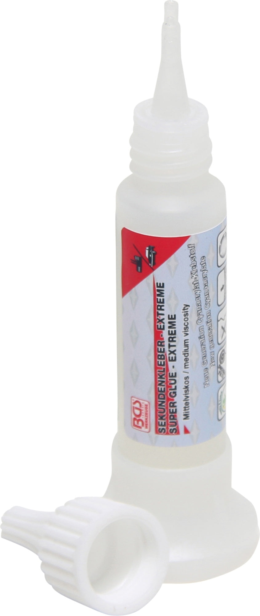 BGS 80607 Sekundenkleber mittelviskos Flasche mit Standfuß 25g