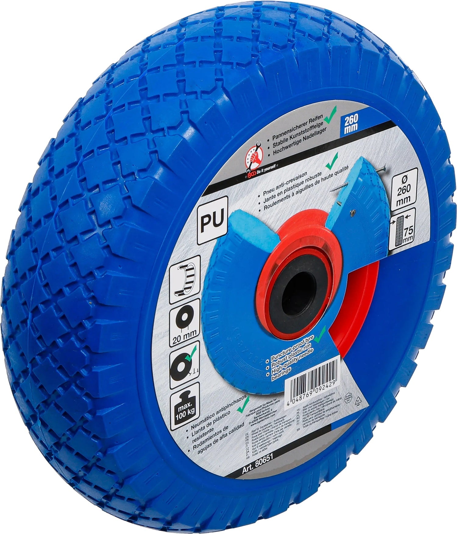 BGS DIY 80651 Rad für Sackkarren Bollerwagen PU rot / blau Ø260mm