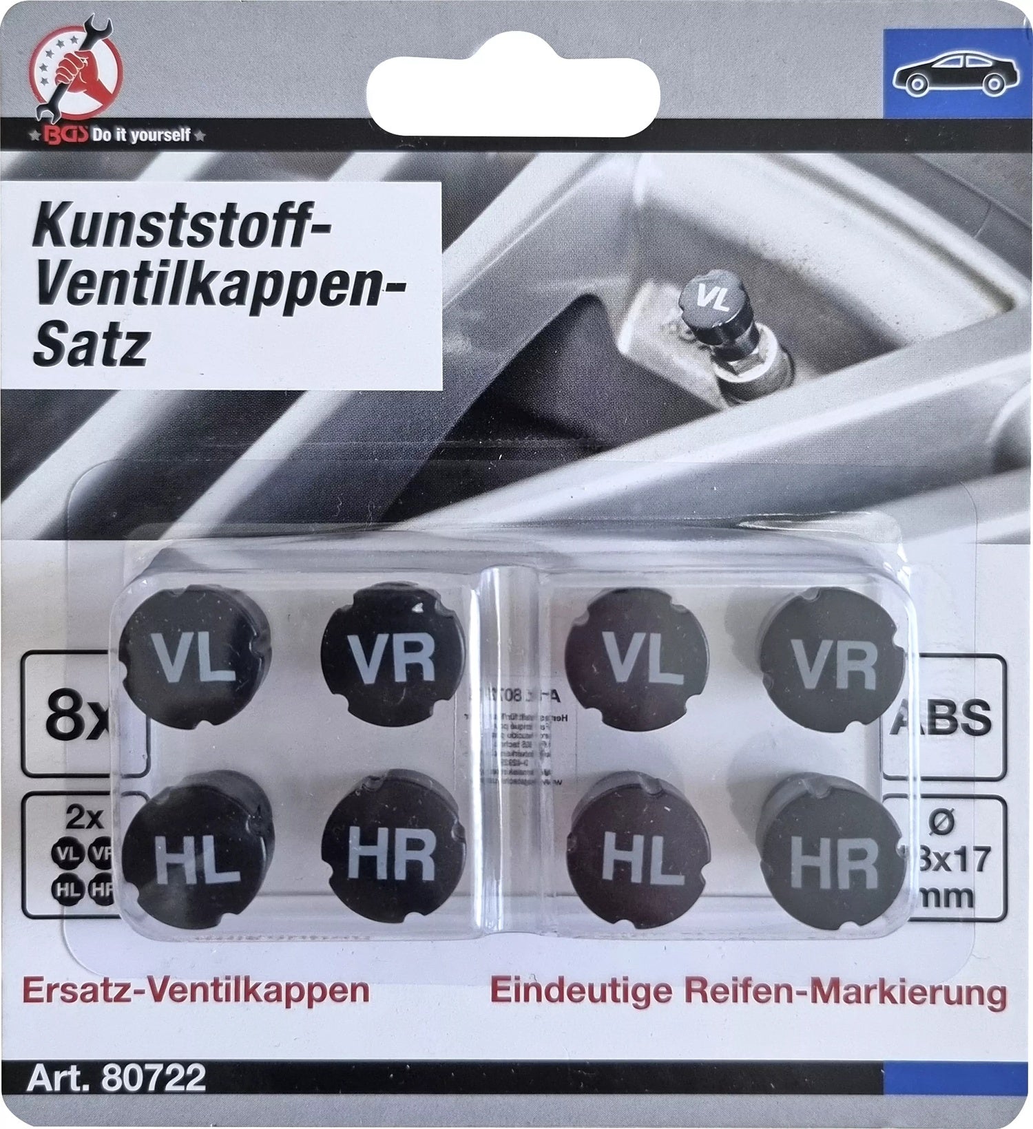 BGS DIY 80722 Satz Kunststoff Ventilkappen zur Reifenmarkierung 8 teilig