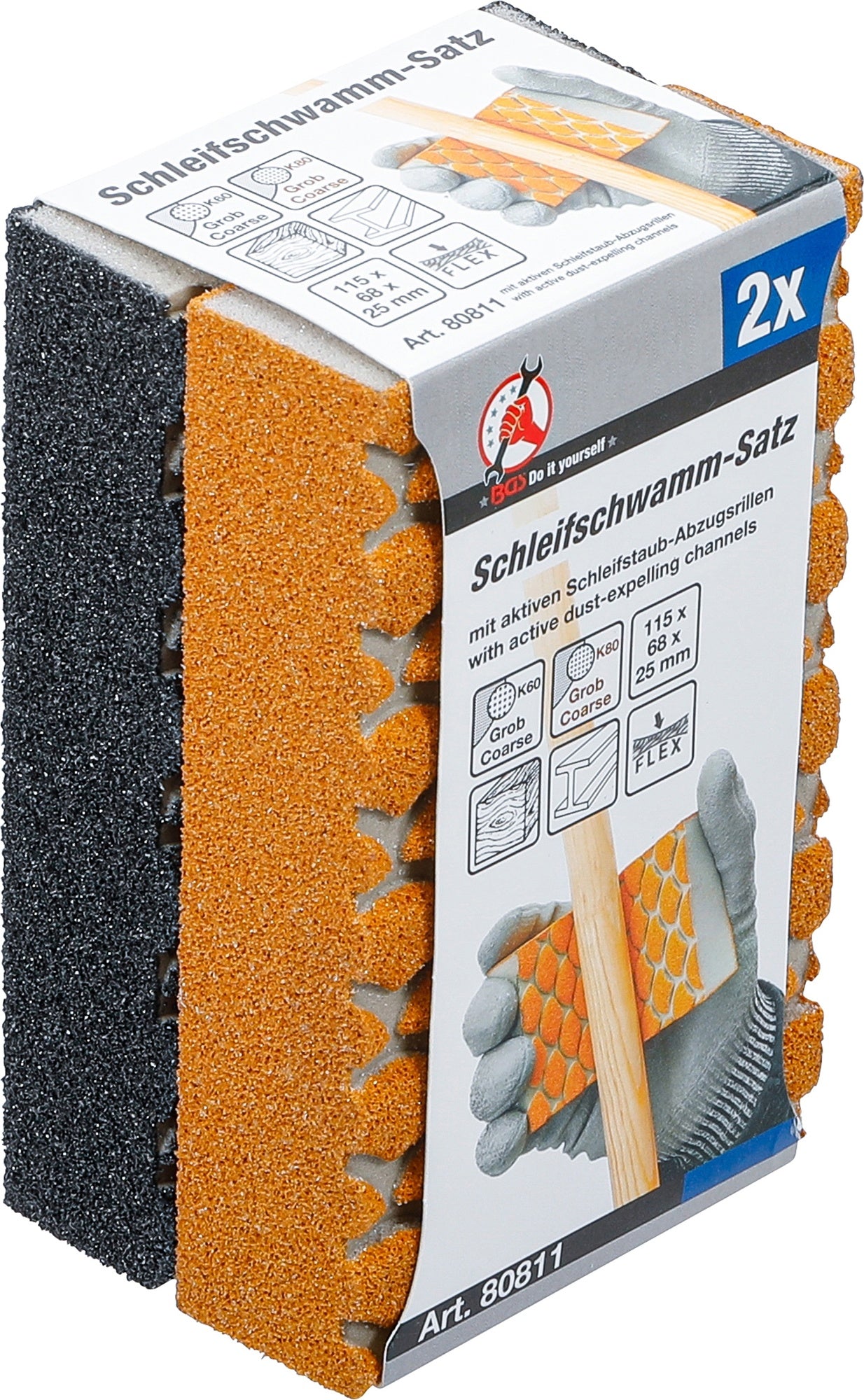 BGS DIY 80811 Satz Schleifschwamm K 60 / 80 2 teilig