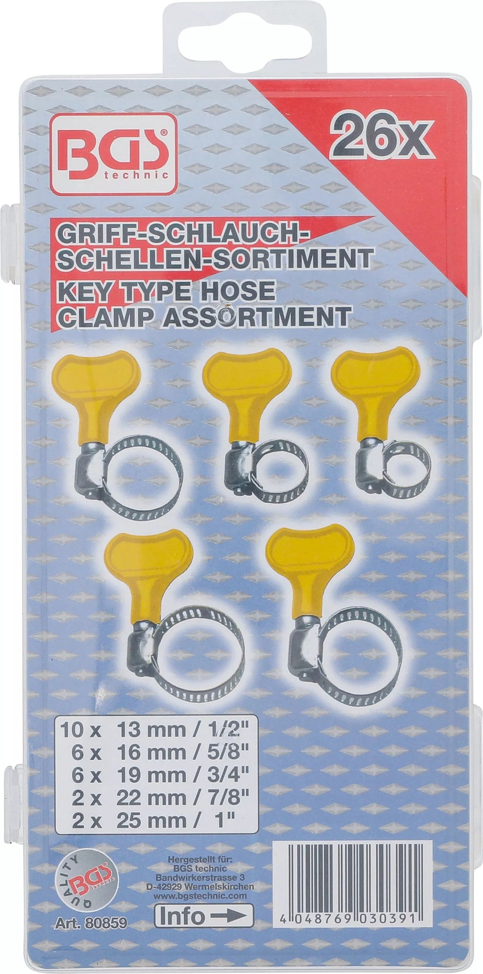 BGS 80859 Sortiment Schlauchschellen mit Griff 26 teilig