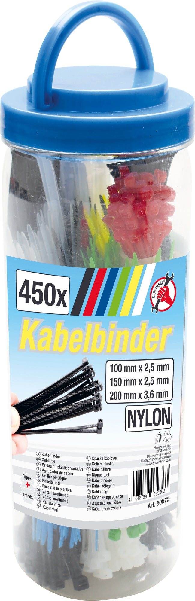 BGS DIY 80873 Sortiment Kabelbinder farbig 100 - 150 - 200mm 450 teilig