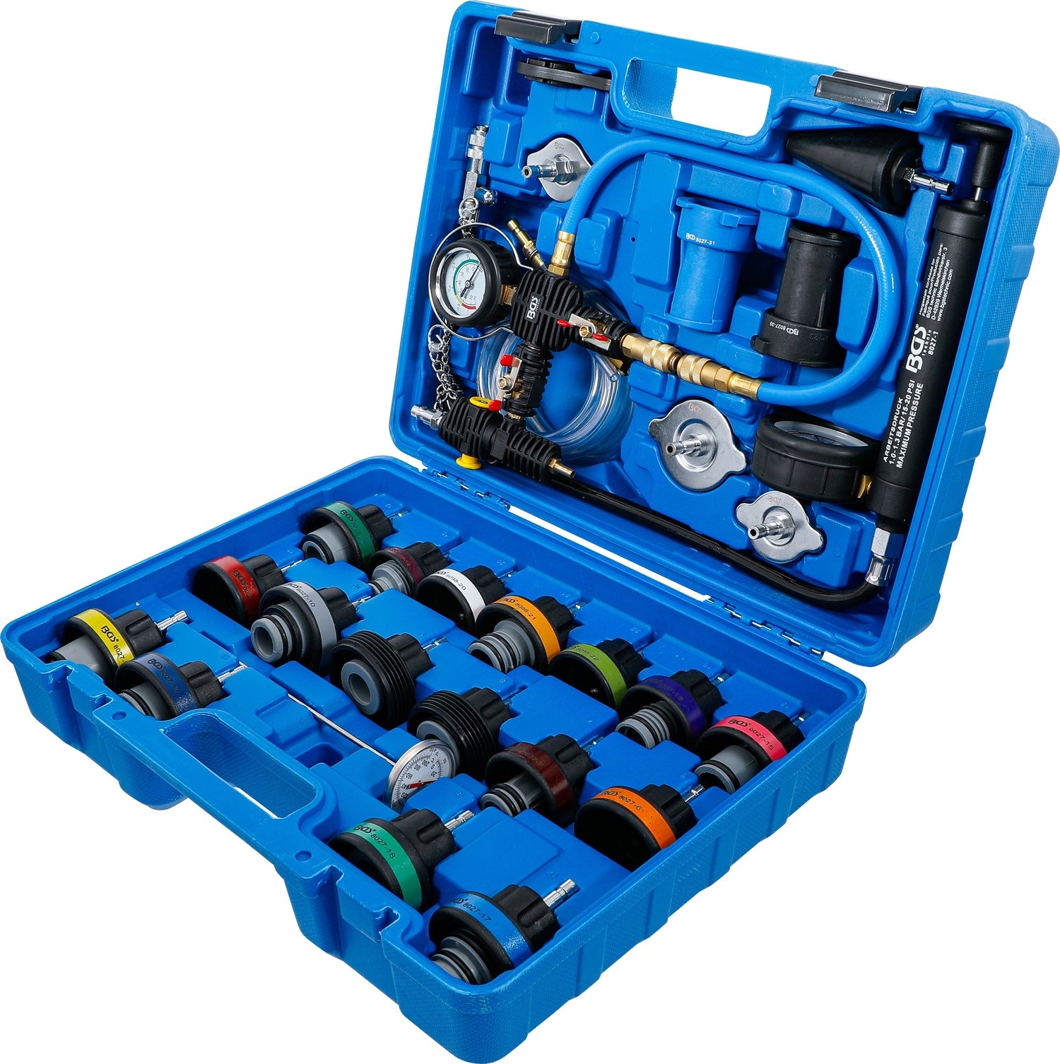 BGS 8098 Kühlsystem Abdrück- und Prüfgerät inkl. Befüllsystem 28 teilig