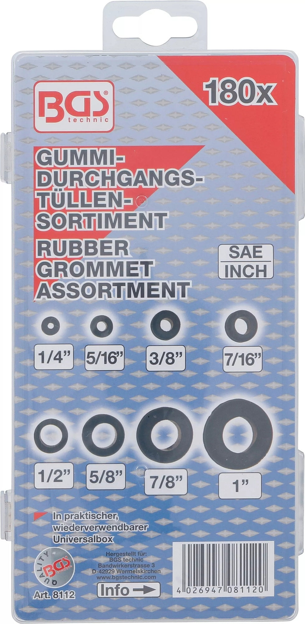 BGS 8112 Sortiment Gummi Durchgangstüllen Kabeldurchführung 180 teilig