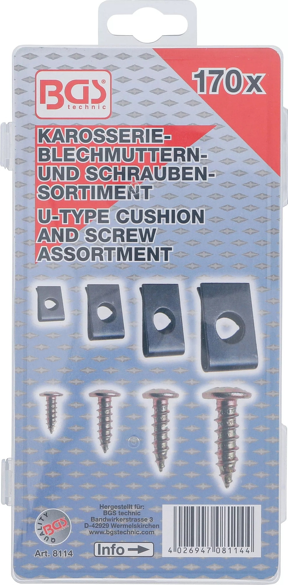 BGS 8114 Sortiment Kotflügelmuttern Kotflügelklemmen + Karosserieschrauben 170 teilig