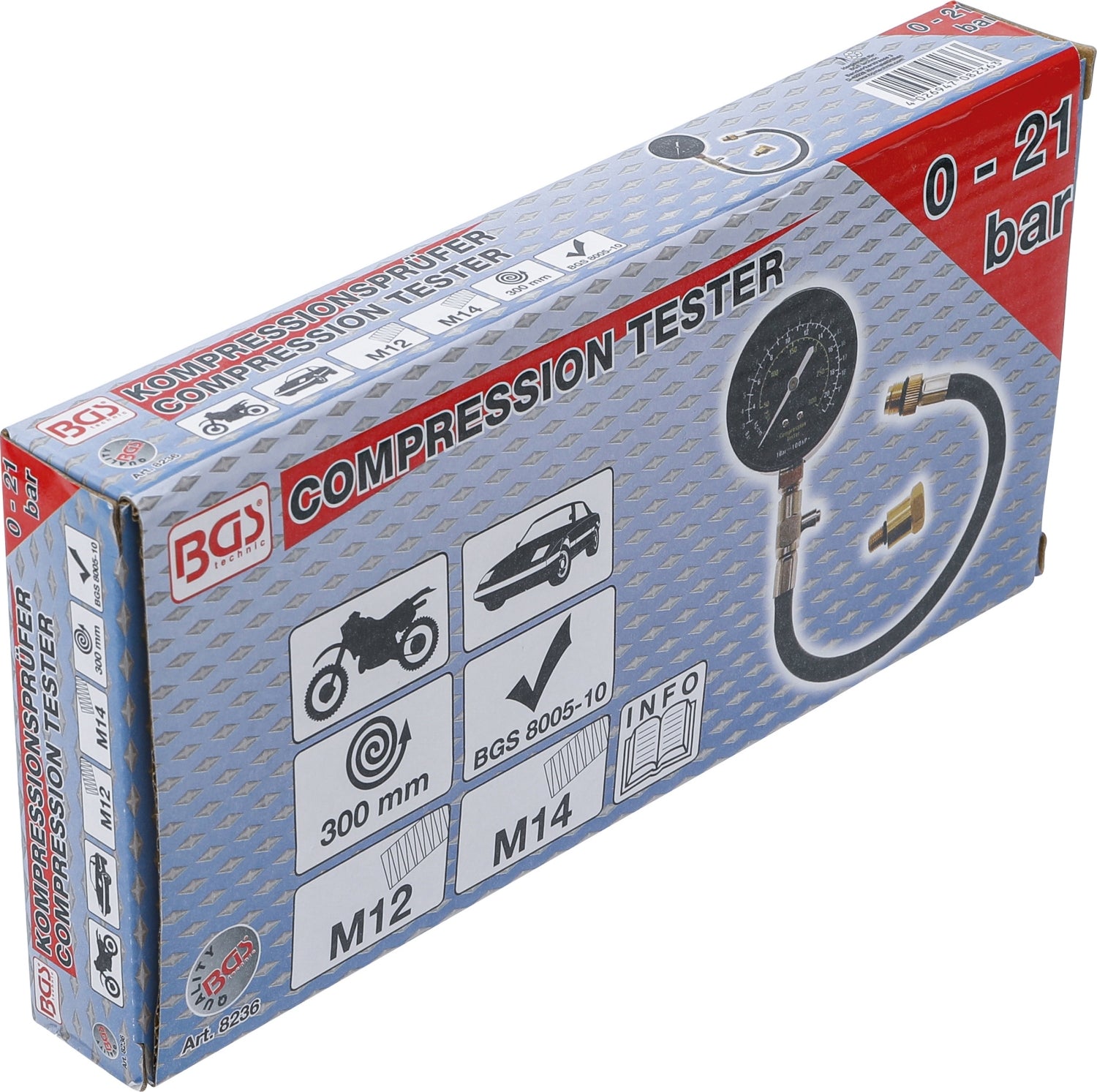 BGS 8236 Kompressionstester mit Adapter auf M12 + M14