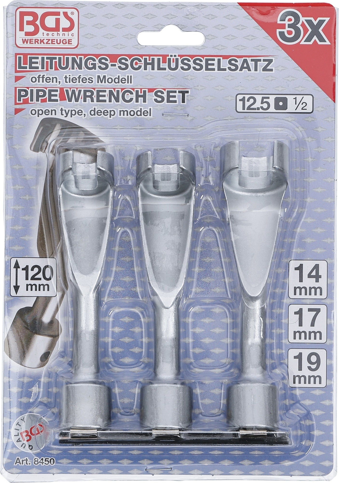 BGS 8450 Satz Leitungsschlüssel offen Innenvierkant 12,5mm (1/2") SW 14 - 17 - 19mm