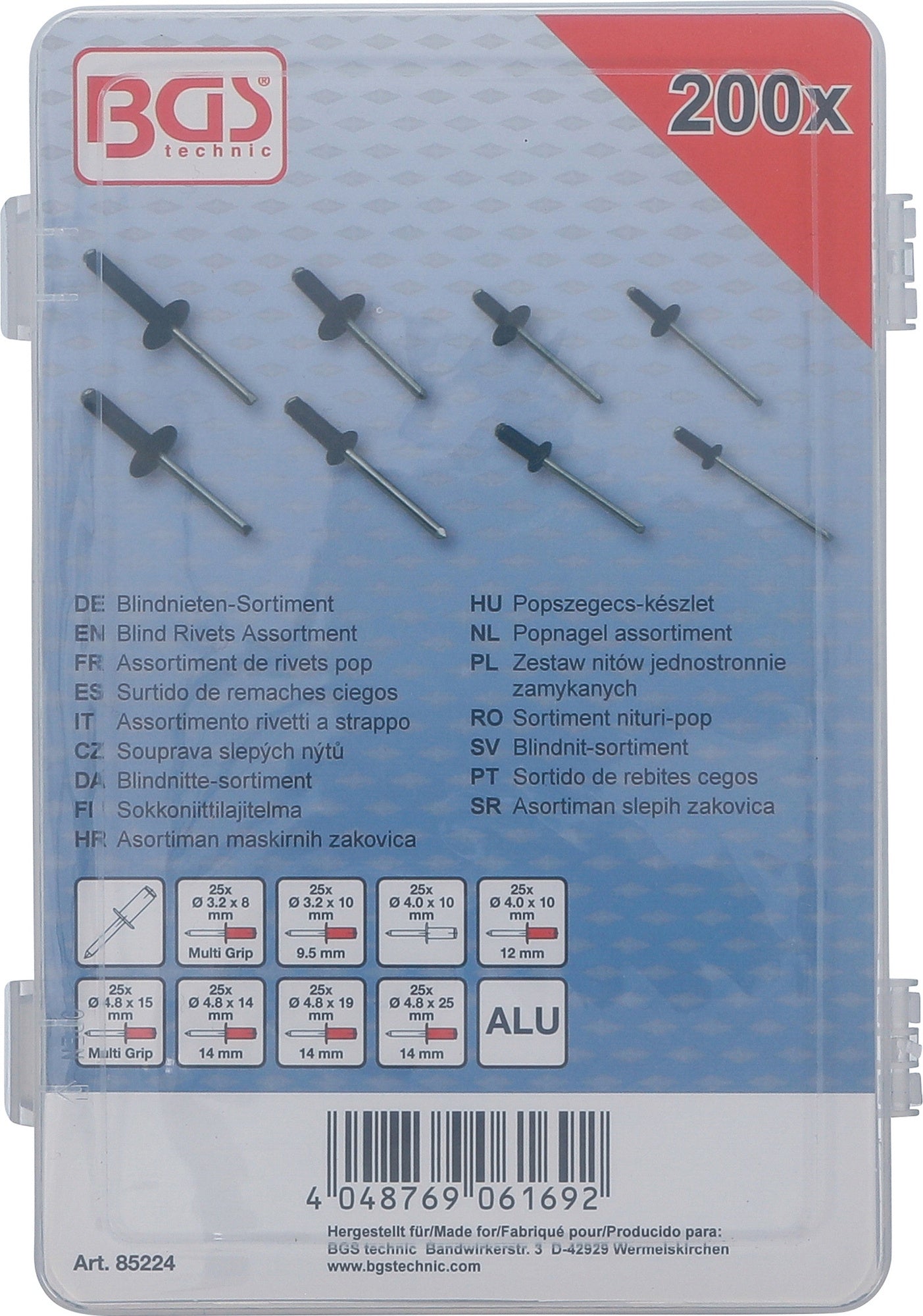 BGS 85224 Sortiment Poppnieten / Blindnieten 200 teilig Aluminium Ø 3,2 - 4,8mm