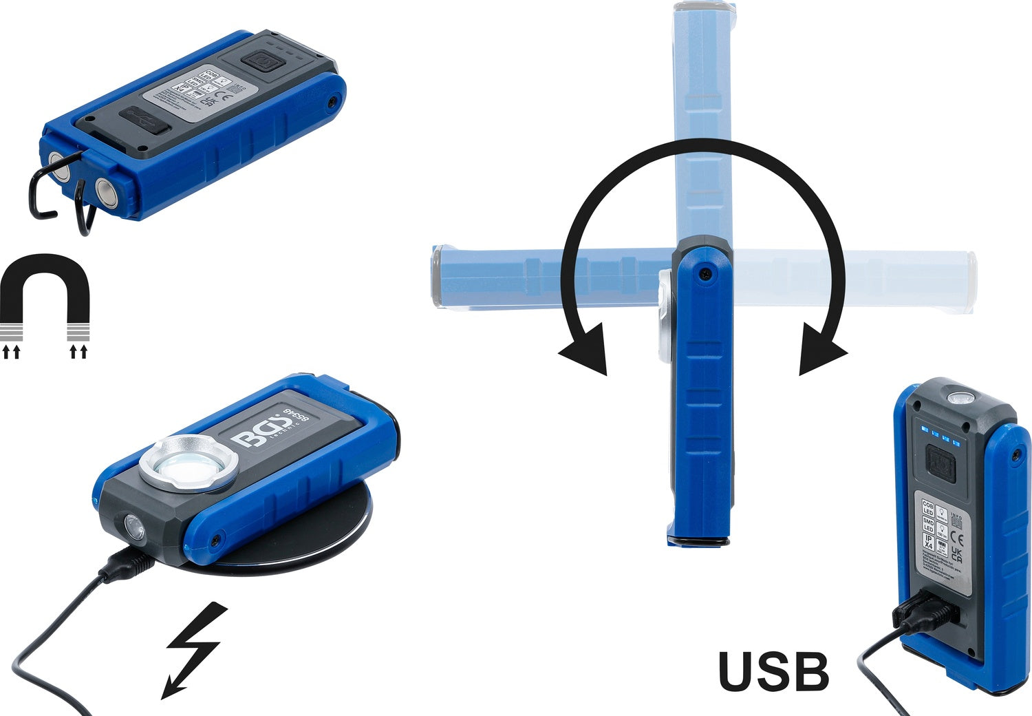 BGS 85348 COB LED Arbeitsleuchte klappbar mit induktiver Ladefunktion Magnet Haken