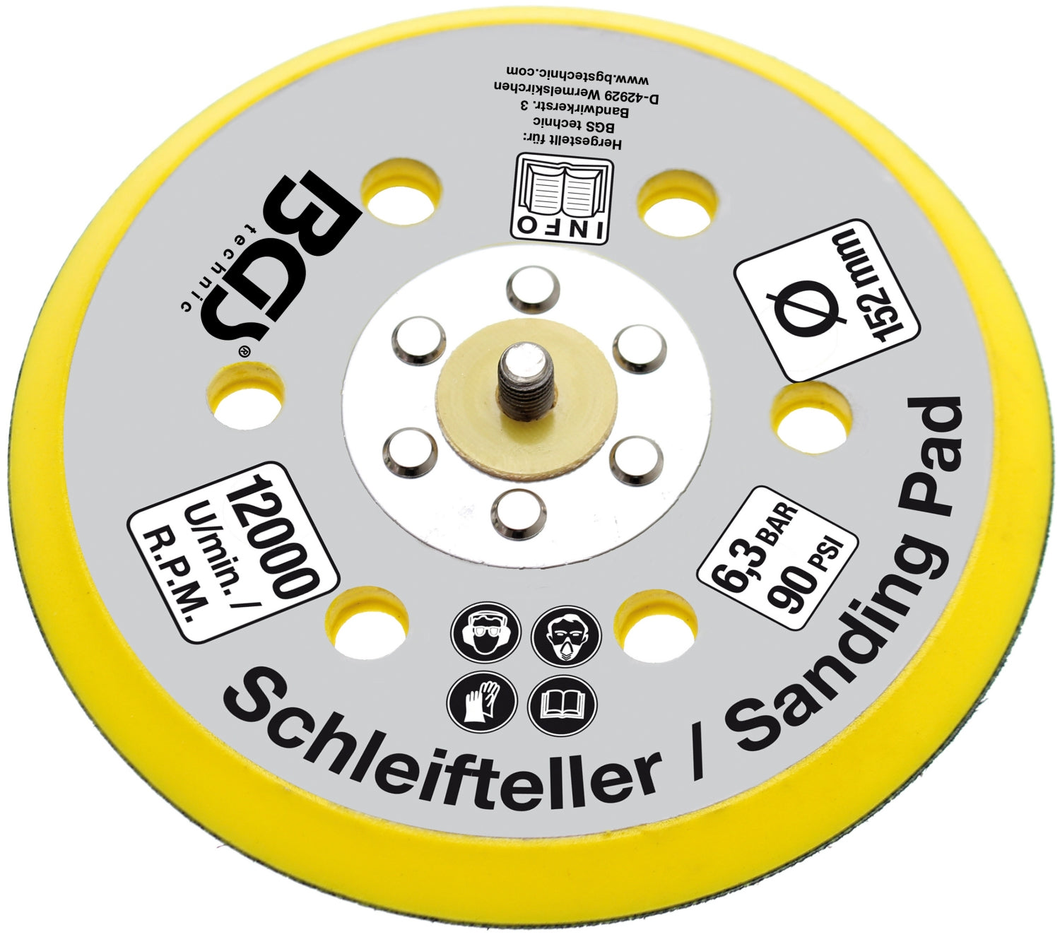 BGS 8688 Druckluft Exzenterschleifer mit Absaugschlauch und Staubsack
