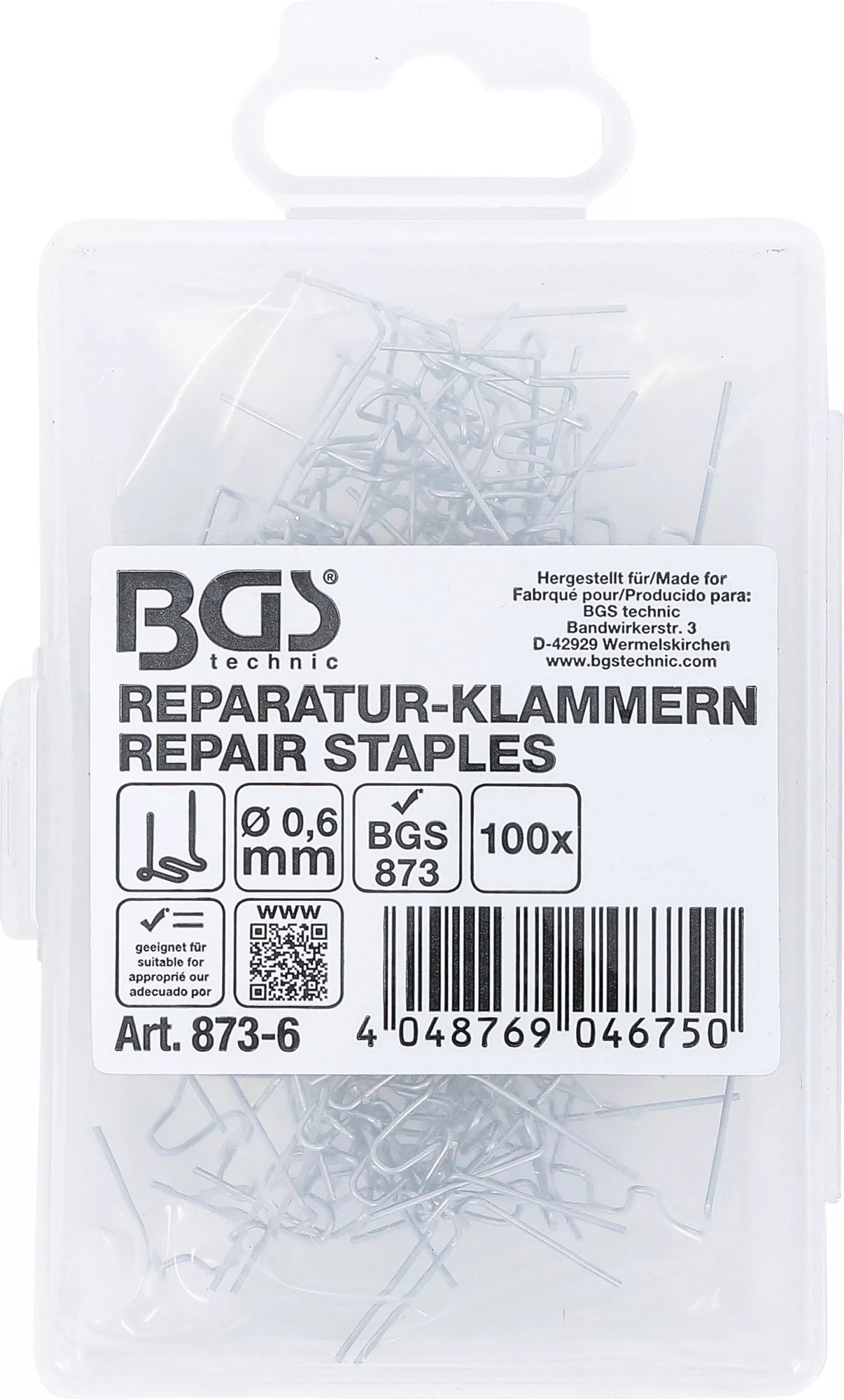 BGS 873-6 Reparatur Klammern W-Form Ø0,6mm 100 Stück für Kunststoffreparatur