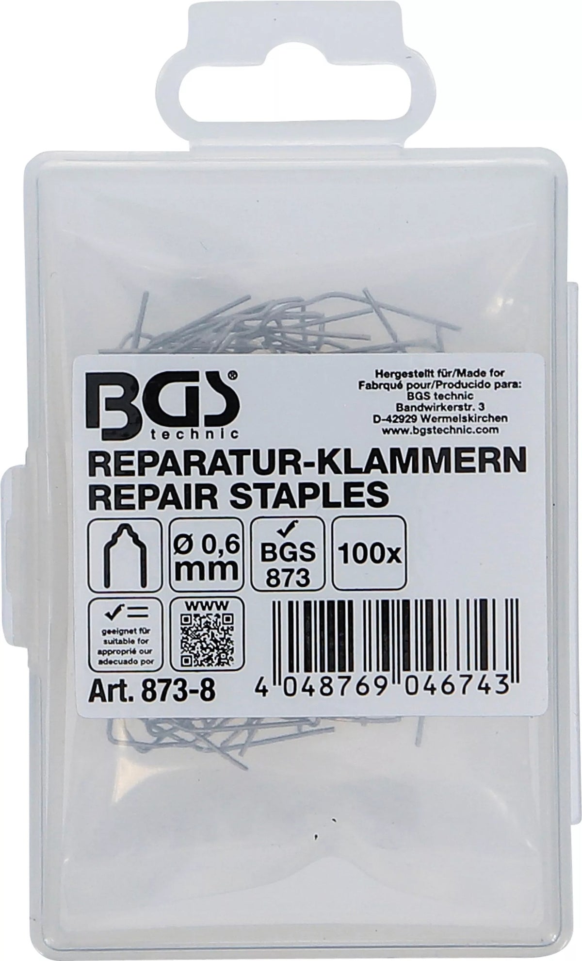 BGS 873-8 Reparatur Klammern V-Form Ø0,6mm 100 Stück für Kunststoffreparatur