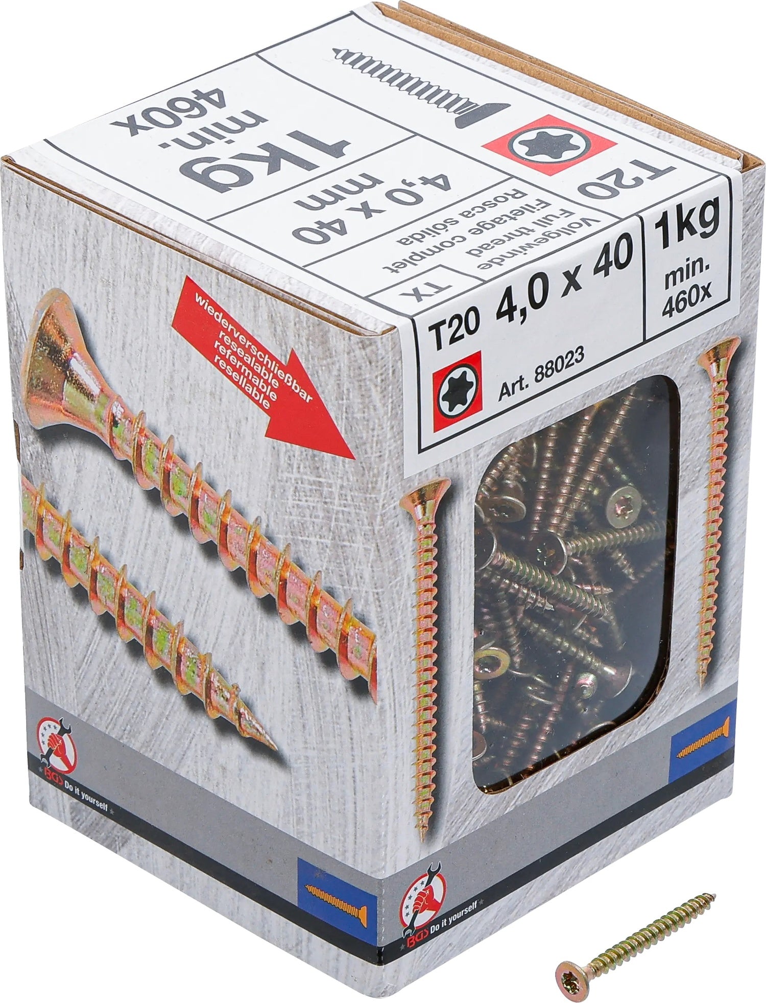 BGS DIY 88023 Mehrzweckschrauben T-Profil (für Torx) T20 4,0 x 40mm 460 Stück 1kg
