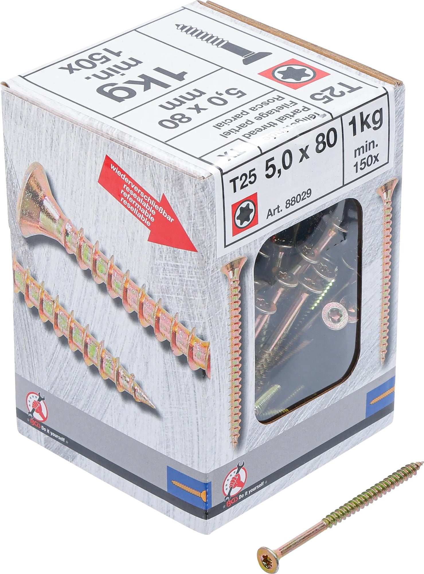 BGS DIY 88029 Mehrzweckschrauben T-Profil (für Torx) T25 5,0 x 80mm 15