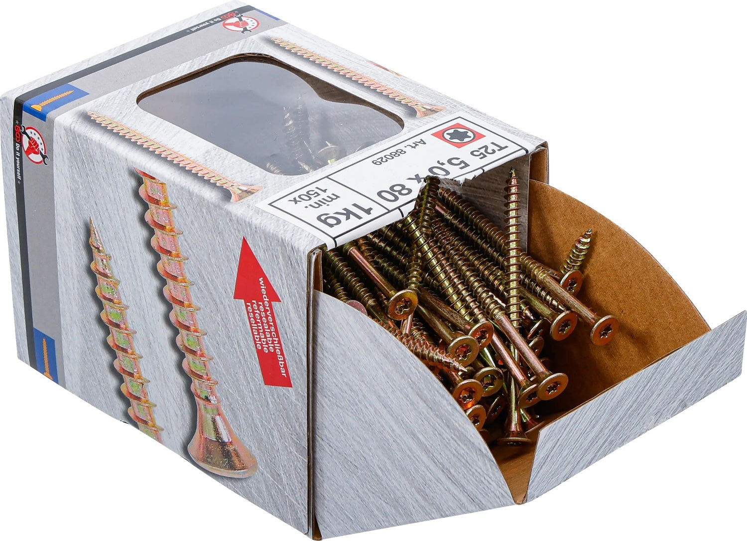 BGS DIY 88029 Mehrzweckschrauben T-Profil (für Torx) T25 5,0 x 80mm 150 Stück 1kg