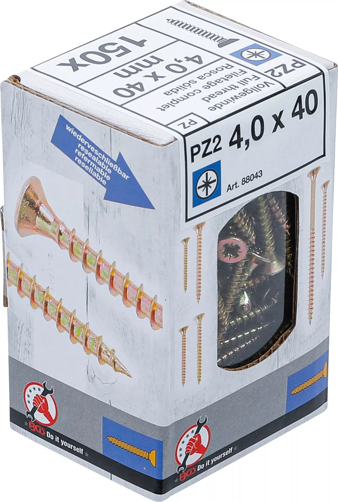 BGS DIY 88043 Satz Mehrzweckschrauben Kreuzschlitz PZ2 4,0x40mm 150 Stück