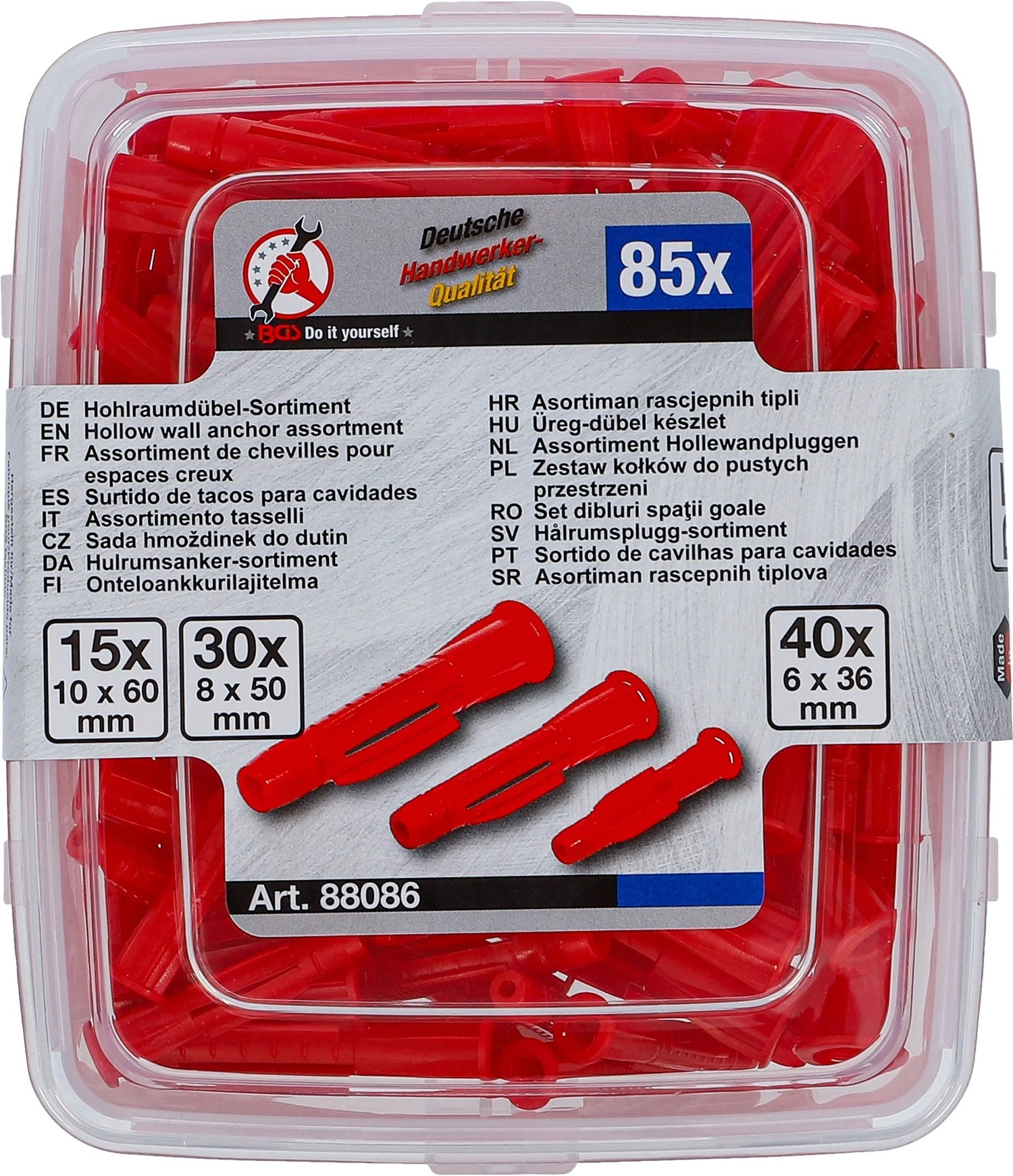 BGS DIY 88086 Sortiment Hohlraumdübel Ø6 - 10 mm 85 teilig Dübel Dübelsortiment
