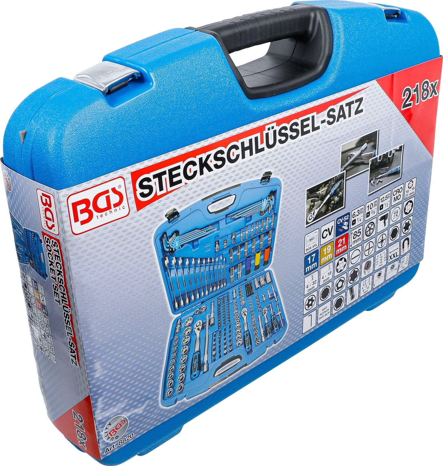 BGS 8820 Satz Steckschlüssel Wellenprofil Anrieb 6,3mm (1/4") & 10mm (3/8") & 12,5mm (1/2") 218 teilig