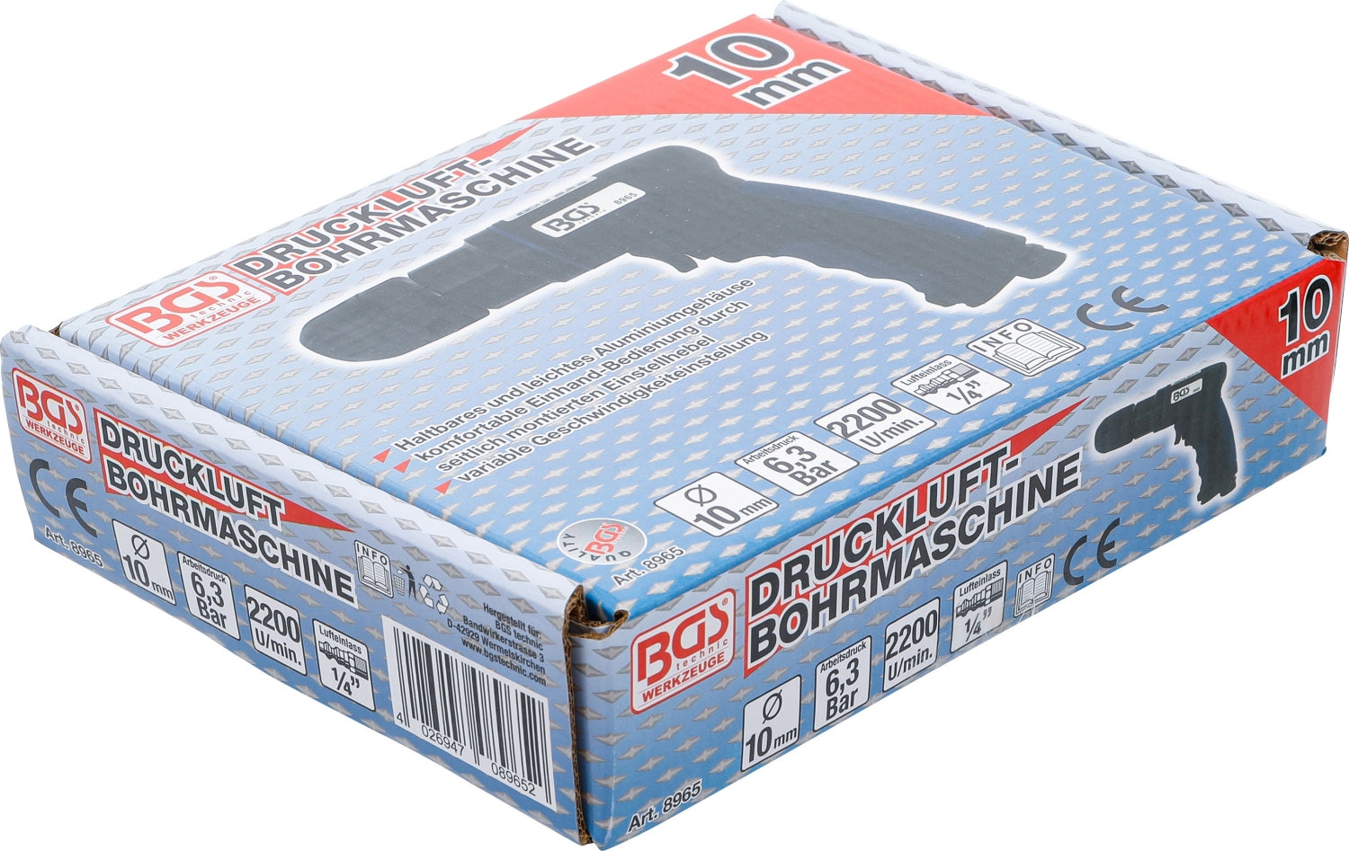 BGS 8965 Druckluft Bohrmaschine mit 10mm Schnellspannfutter (schlüssellos)